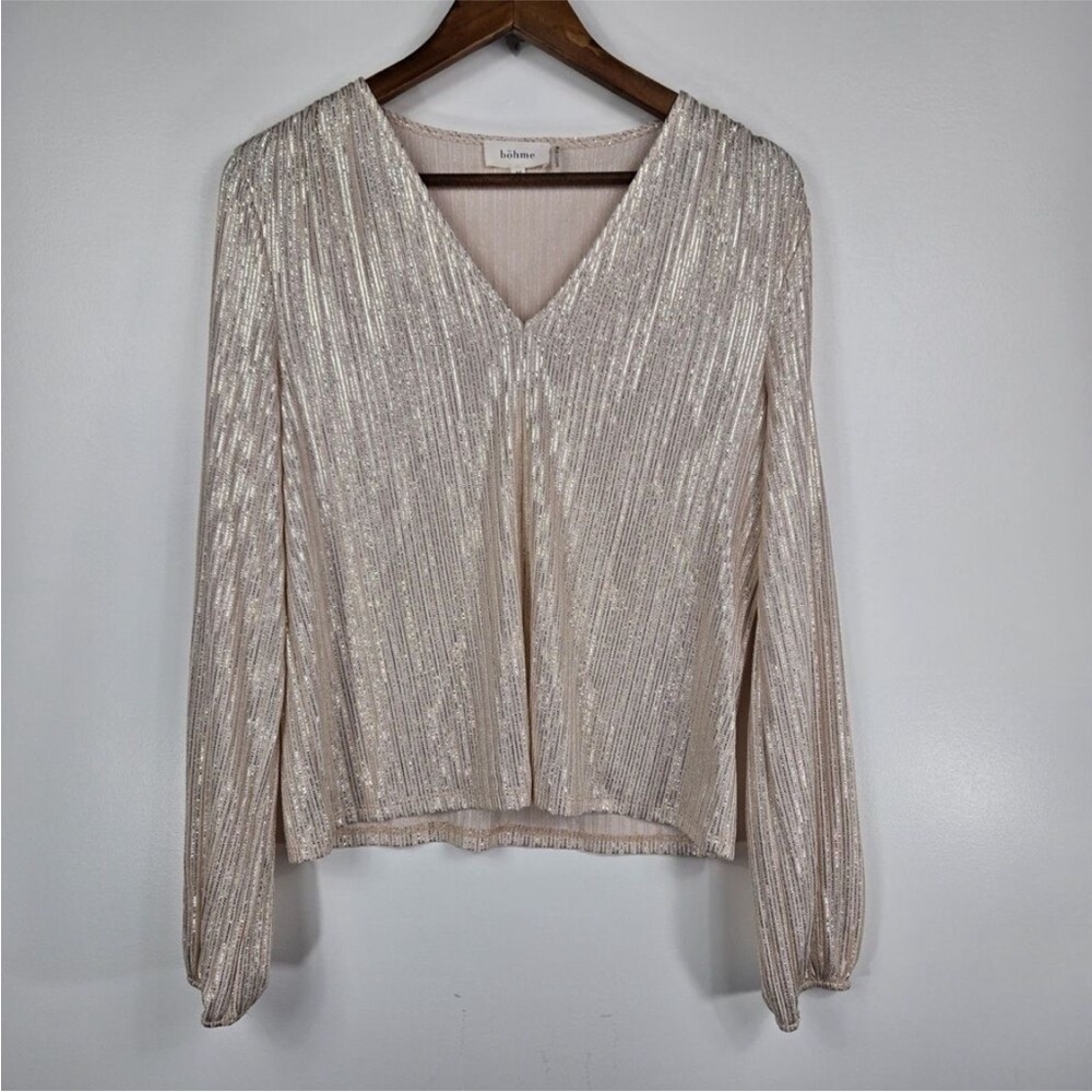 Bohme Women's Size Medium Champagne Color Long Sleeve Shimmer Blouse